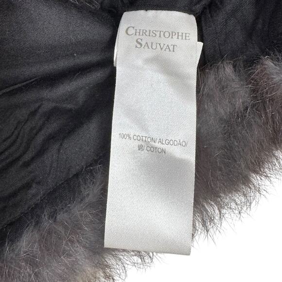 Christophe Sauvat Embroidered Vest Large Rabbit Fur Trim Boho Luxe Brown Blue - Picture 7 of 10